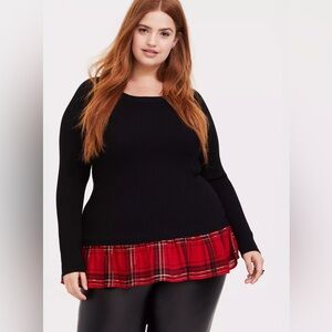 Torrid ribbed pullover black red plaid sweater